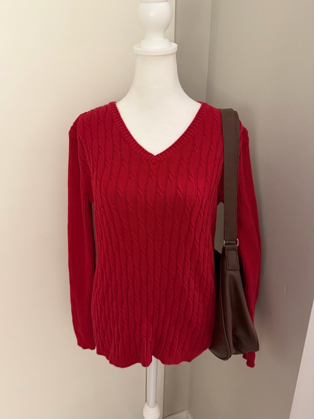 Vintage Karen Scott Red Cable-Knit V-Neck Sweater